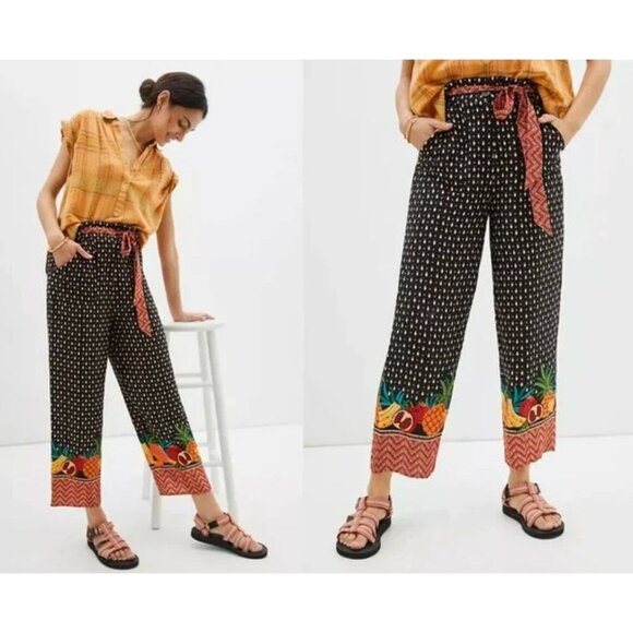 Farm Rio x Anthropologie Tucker Paperbag Pants Tropical Fruit Black Size XS $178 - Picture 2 of 14